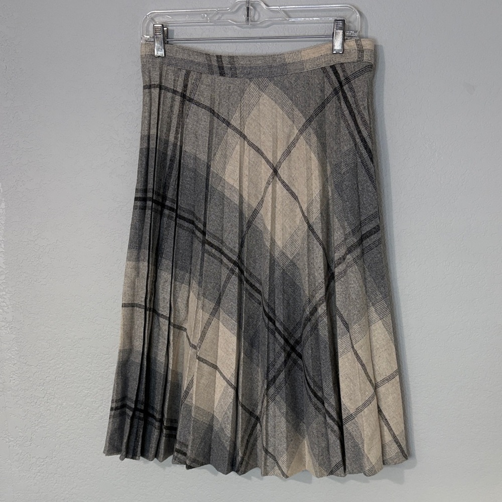 VTG 80s Gray Black Plaid Pleated Midi Skirt 13